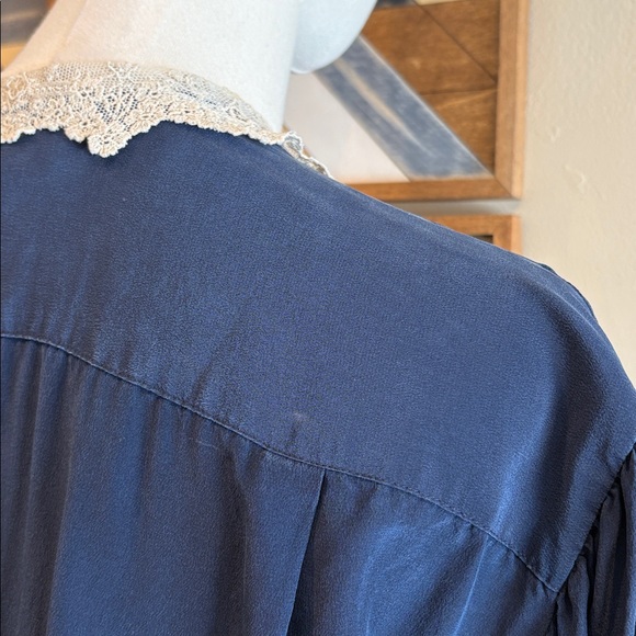 Vintage Ralph Lauren Navy Pleated Button Down Shirt with Lace Collar - Picture 9 of 13